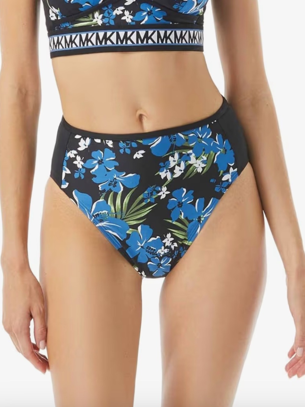 MICHAEL Michael Kors Black Bold Blue Tropical Bliss High-Waisted Bikini Bottoms